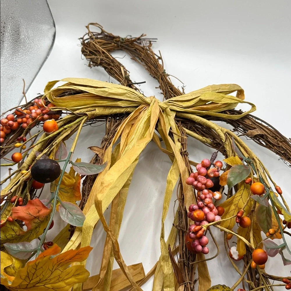 Autumn Harvest Pumpkin Wreath with Yellow and Orange Accents